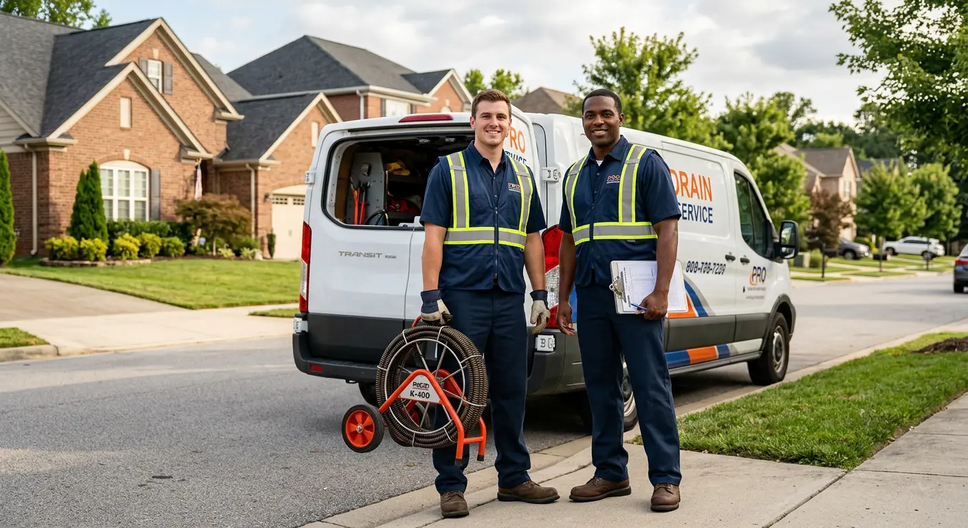 Sewer and drain service team with equipment ready for work in Richfield